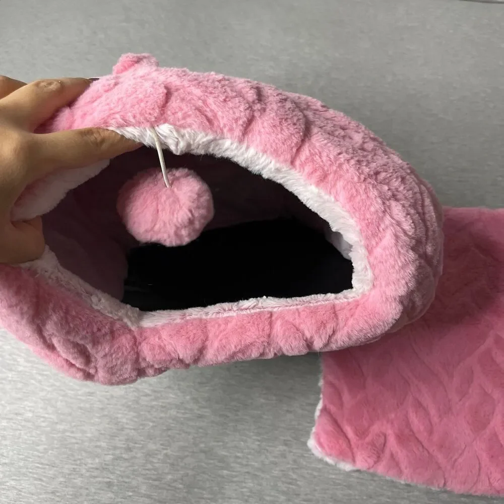 Petco Fuzzy Pink Plush Hide and Hut Cat Bed